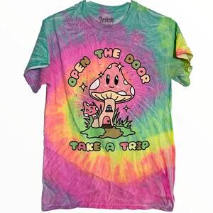 Spencer's "Open the Door Take a Trip" T-Shirt 100% Cotton Mushroom Tie Dye Small